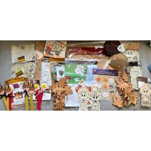 Thanksgiving Craft Kits Bundle For Kids Coloring Wooden Leaves Mask Stickers‎